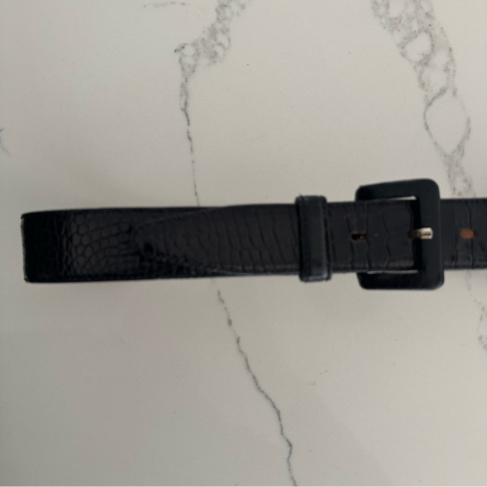 Vintage Banana Republic Crocodile Embossed Leather Belt Square Buckle in Black S - Picture 7 of 7